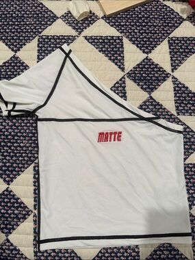 MATTE White One-Shoulder Women’s Top with Black Trim